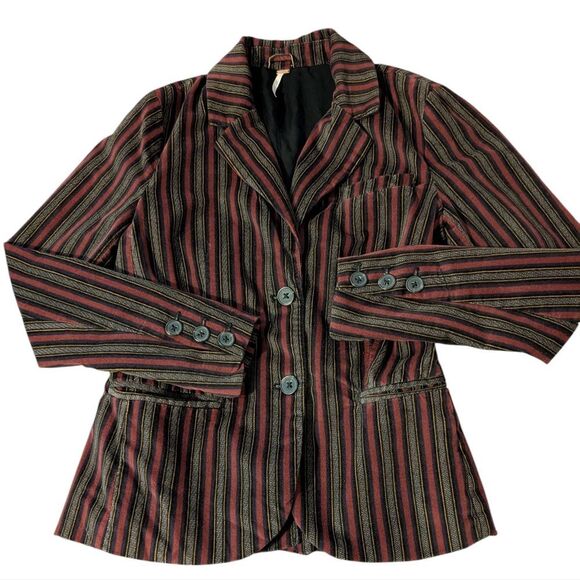 Free People B-Line Striped Velvet Blazer Red Burgundy Academia Jacket - Picture 3 of 10